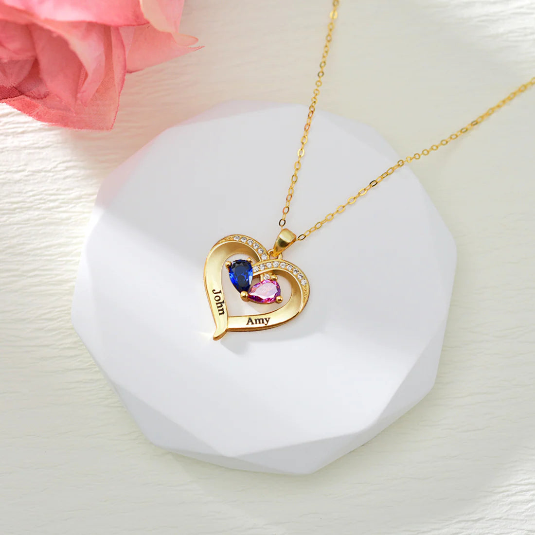 The Heart of Our Family - Birthstone Heart Necklace Set