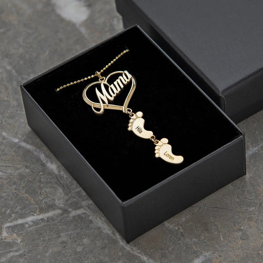 Forever Rose Box With Mom Baby Feet Necklace