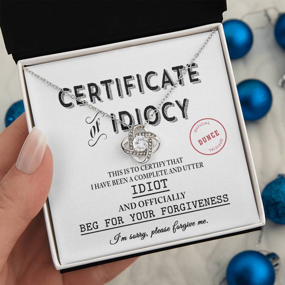 Lo siento - Certificado de idiotez - Collar con nudo de amor
