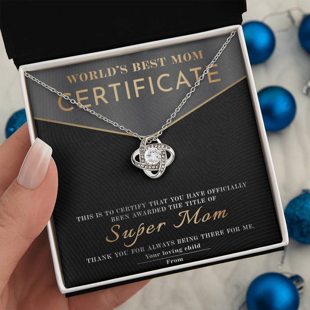Mom - Best Mom Certificate - Love Knot Necklace