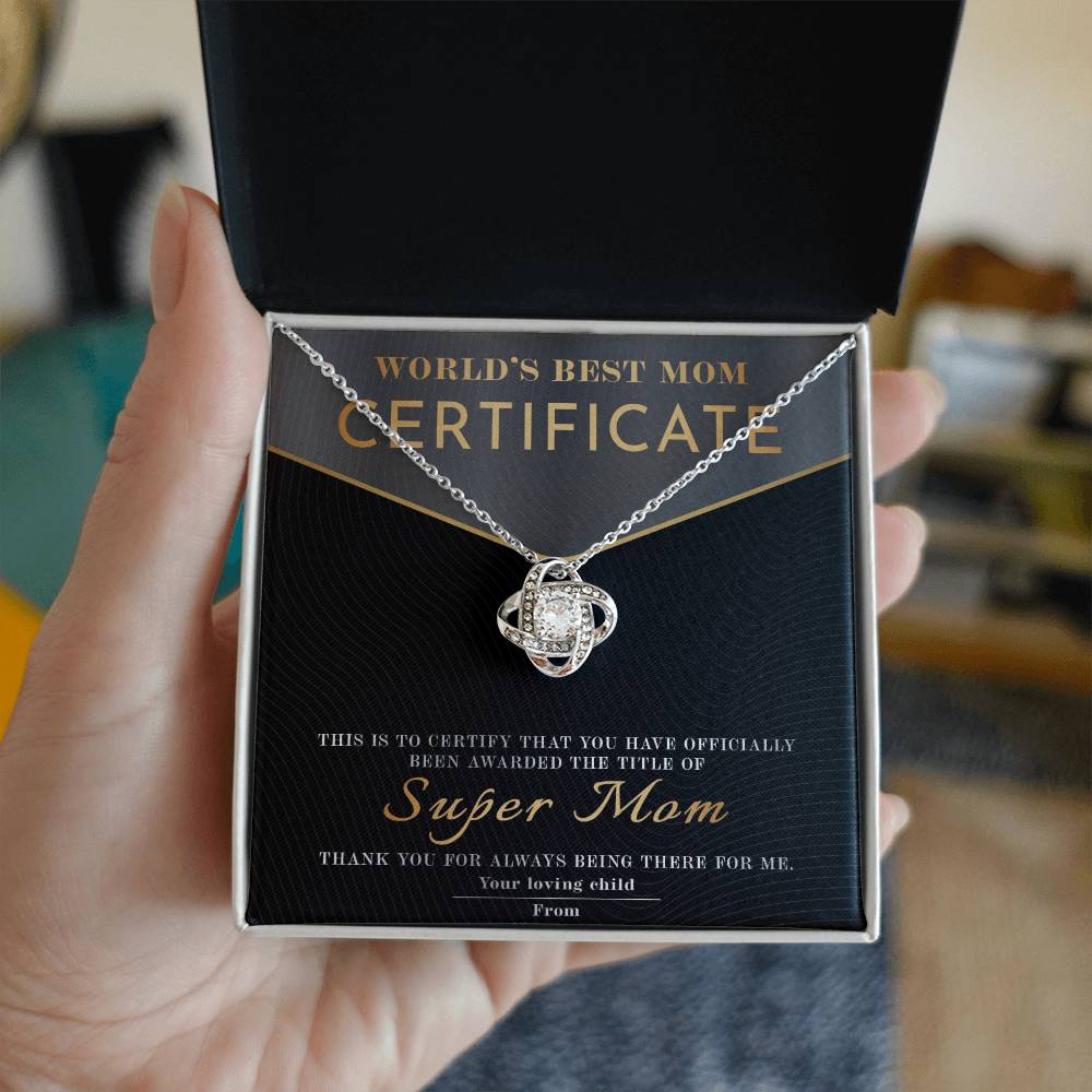 Mom - Best Mom Certificate - Love Knot Necklace
