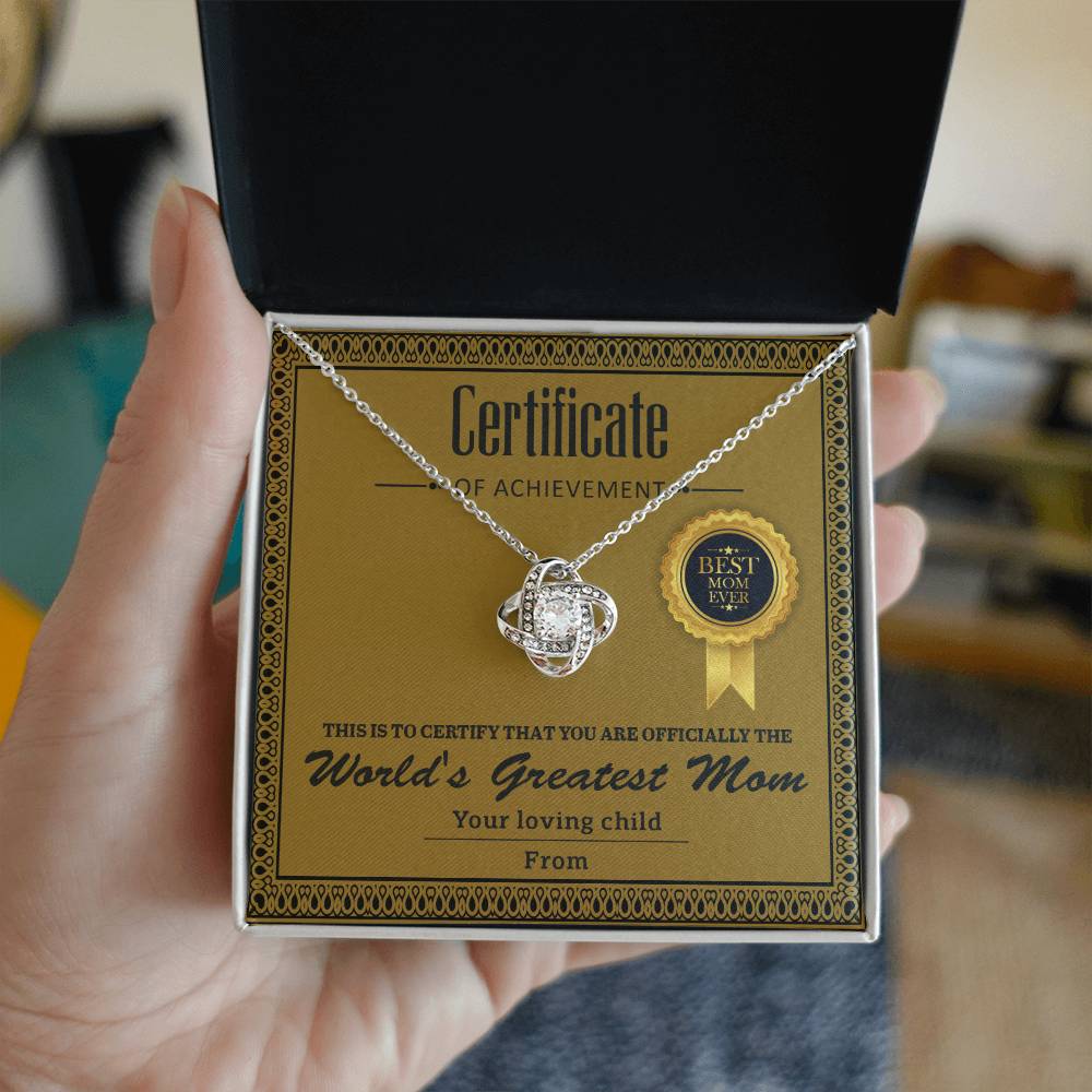 Mom - Certificate Of Achievement - Love Knot Necklace