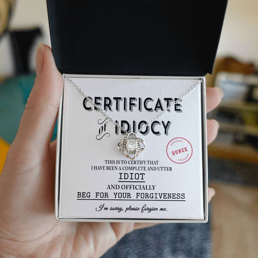 Lo siento - Certificado de idiotez - Collar con nudo de amor