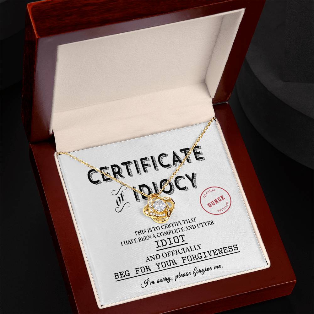 Lo siento - Certificado de idiotez - Collar con nudo de amor