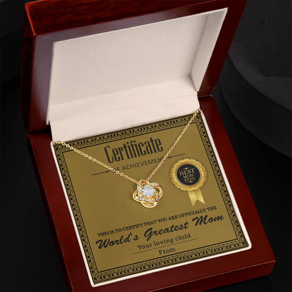 Mom - Certificate Of Achievement - Love Knot Necklace