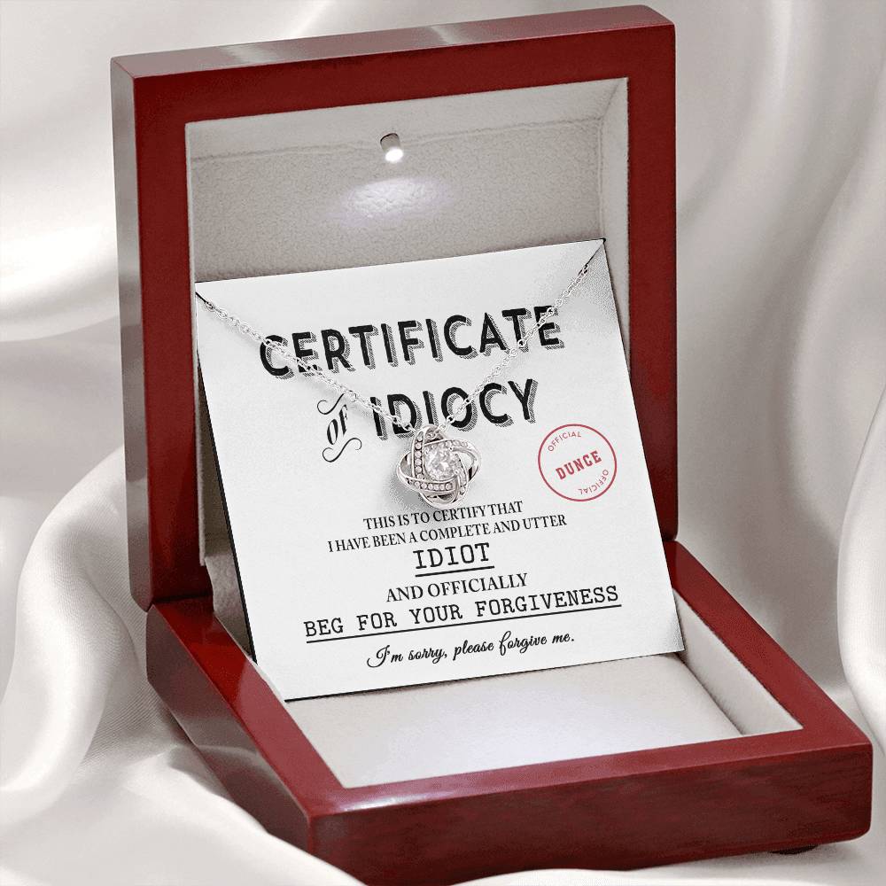 Lo siento - Certificado de idiotez - Collar con nudo de amor