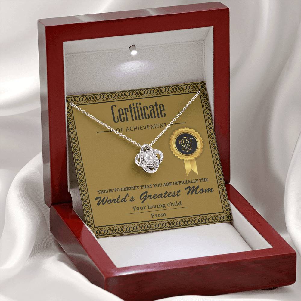 Mom - Certificate Of Achievement - Love Knot Necklace