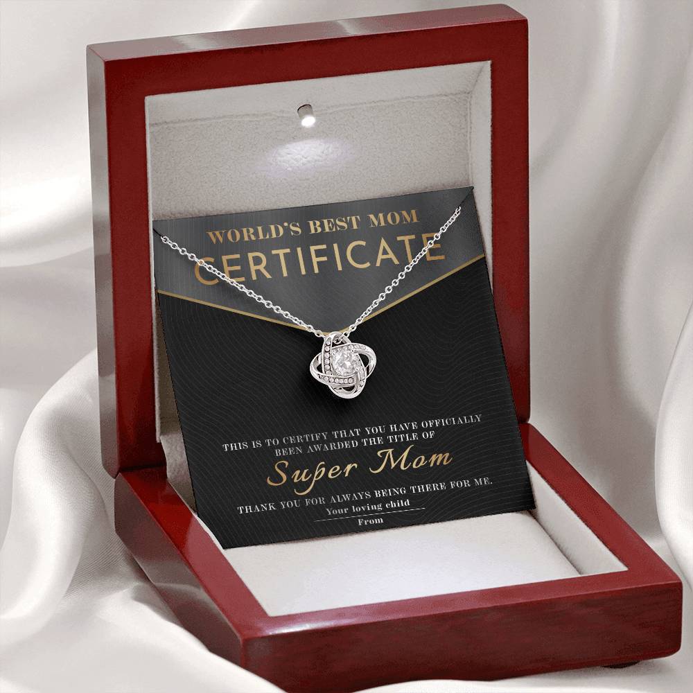 Mom - Best Mom Certificate - Love Knot Necklace
