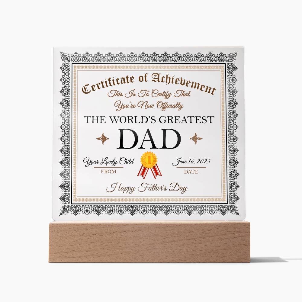 Certificado de "El mejor papá del mundo" - Acrílico