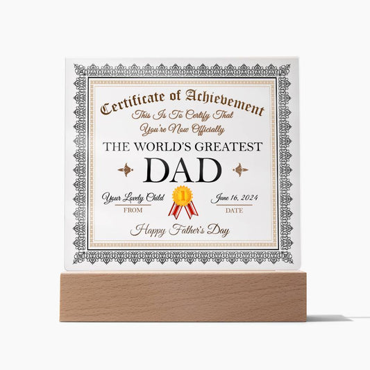 Certificado de "El mejor papá del mundo" - Acrílico