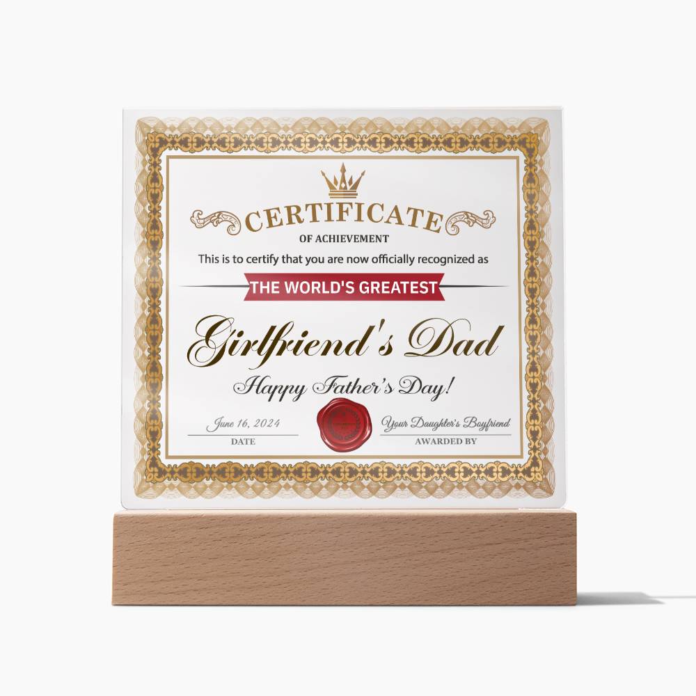 Papá de mi novia - Certificado de logro - Acrílico