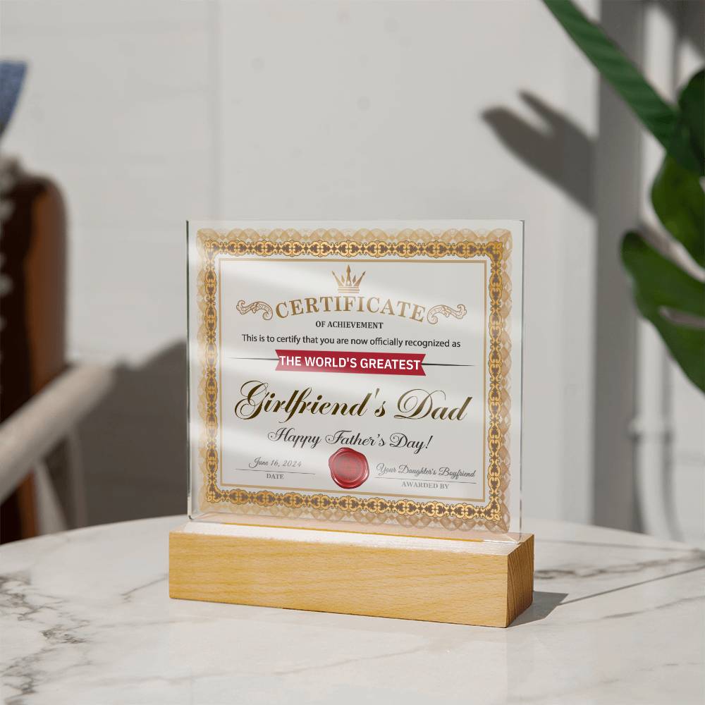 Papá de mi novia - Certificado de logro - Acrílico