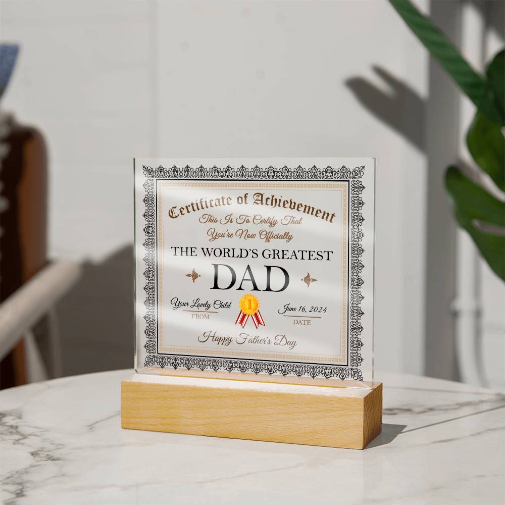 Certificado de "El mejor papá del mundo" - Acrílico