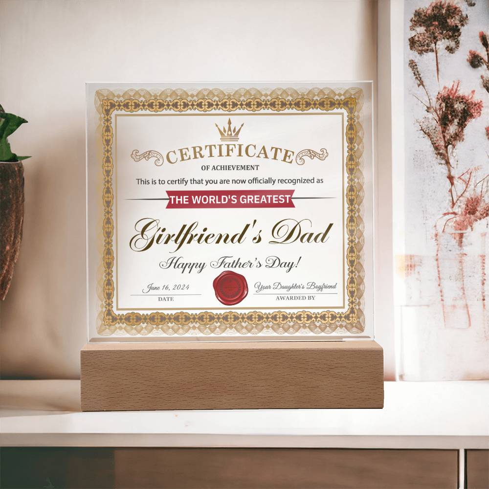 Papá de mi novia - Certificado de logro - Acrílico