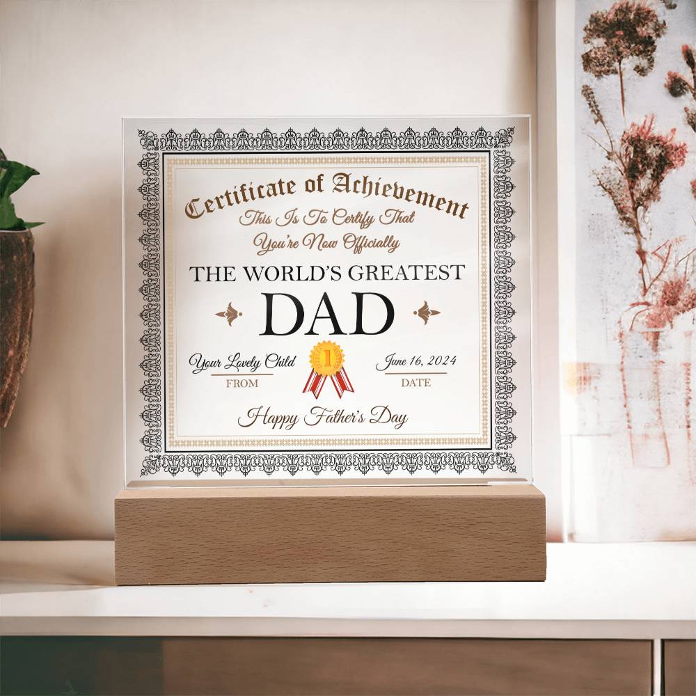 Certificado de "El mejor papá del mundo" - Acrílico