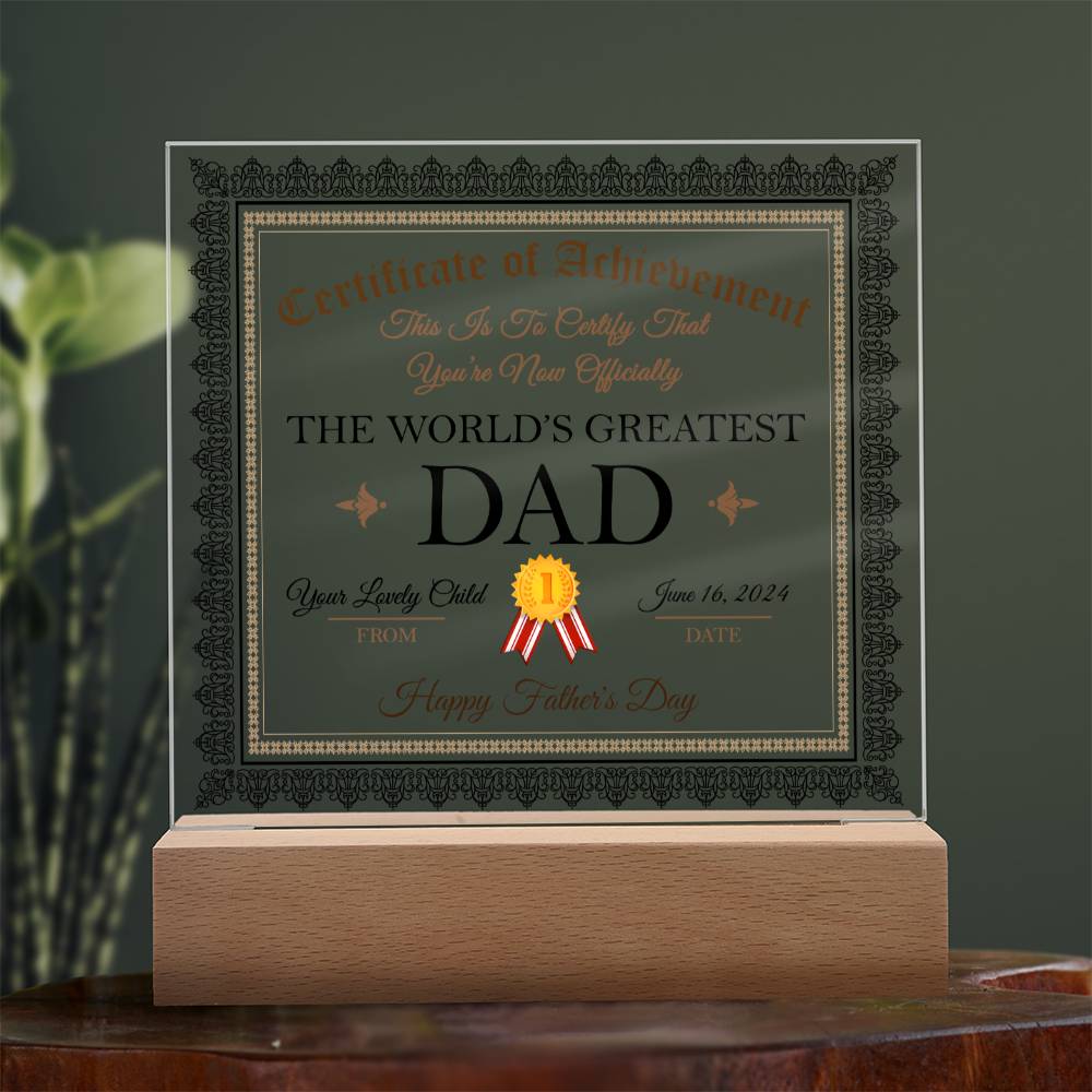 Certificado de "El mejor papá del mundo" - Acrílico