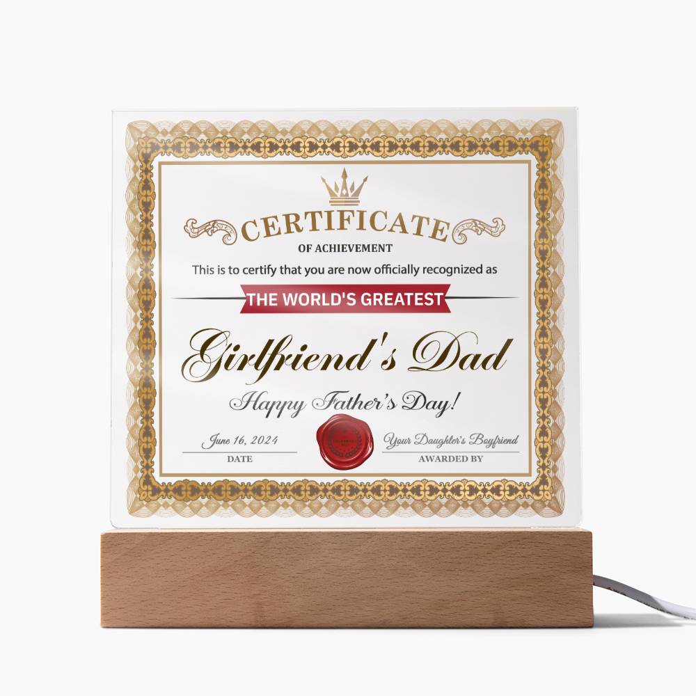 Papá de mi novia - Certificado de logro - Acrílico