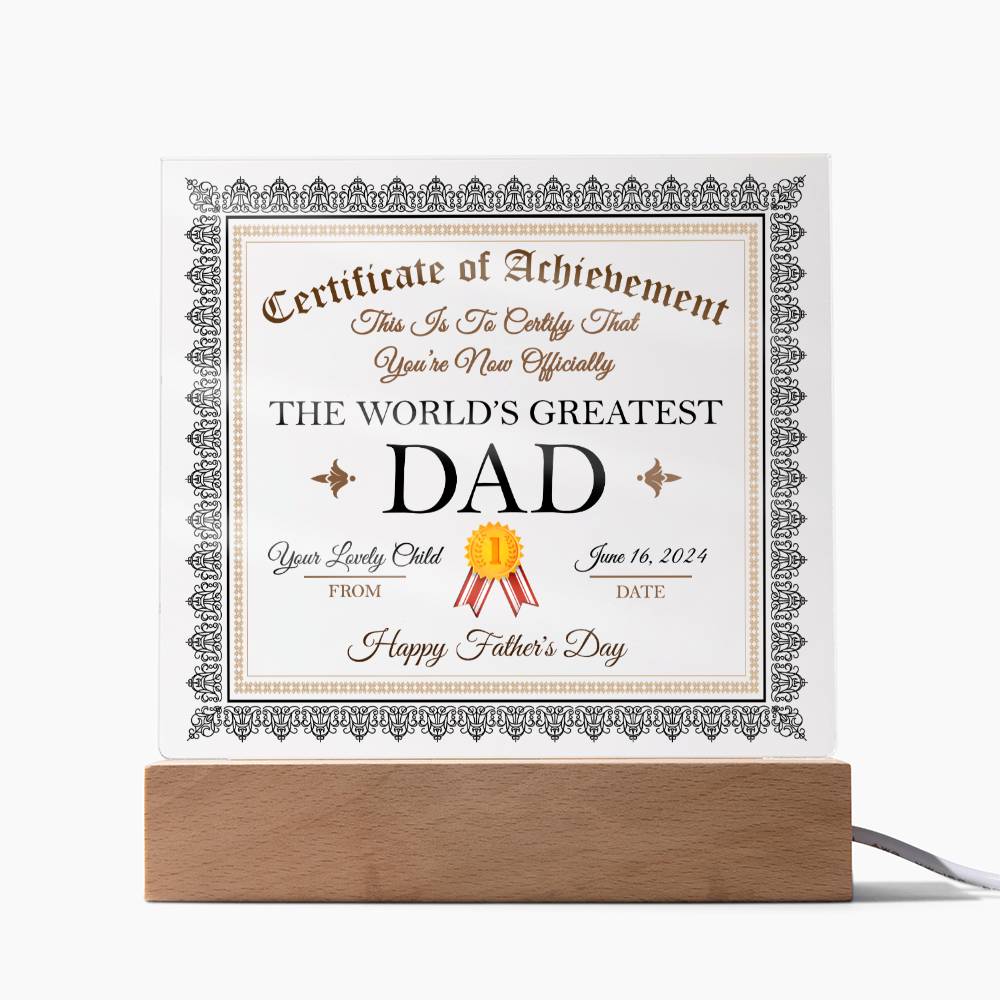 Certificado de "El mejor papá del mundo" - Acrílico