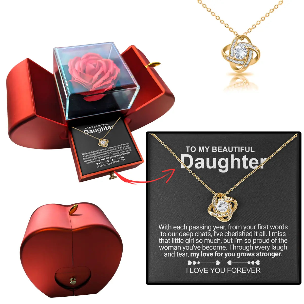 Forever Rose - Conjunto de regalo con collar y mensaje