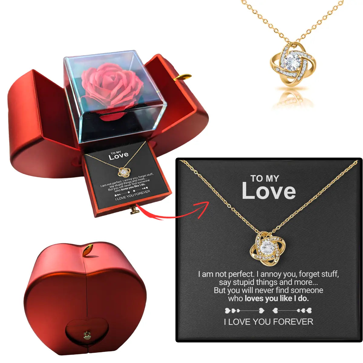 Forever Rose - Conjunto de regalo con collar y mensaje