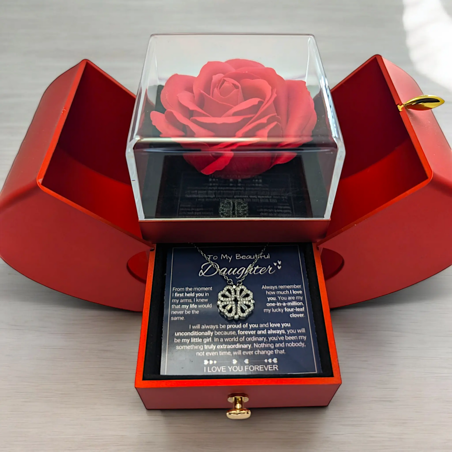 Rosa eterna - Trébol de cuatro hojas - Para mi hija