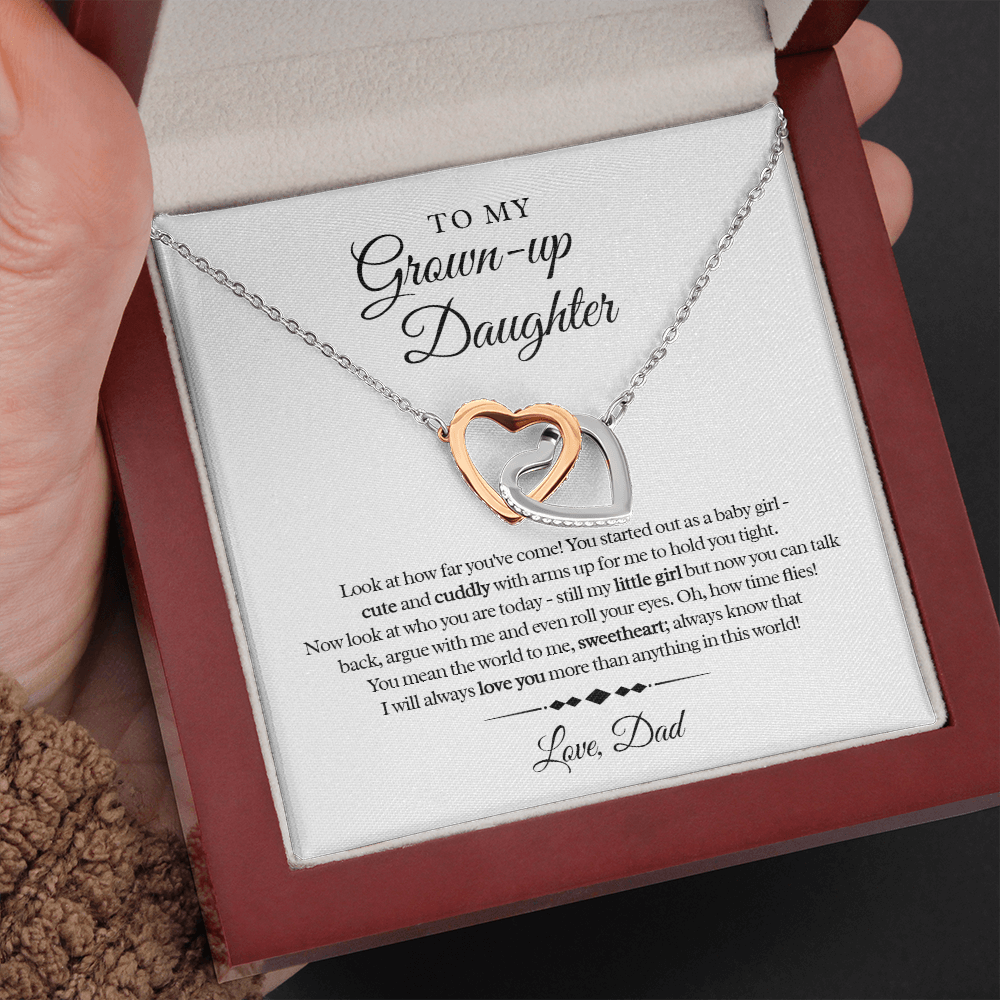 Mi hija adulta - Con amor, papá - Lindo y tierno - Collar de corazón entrelazado