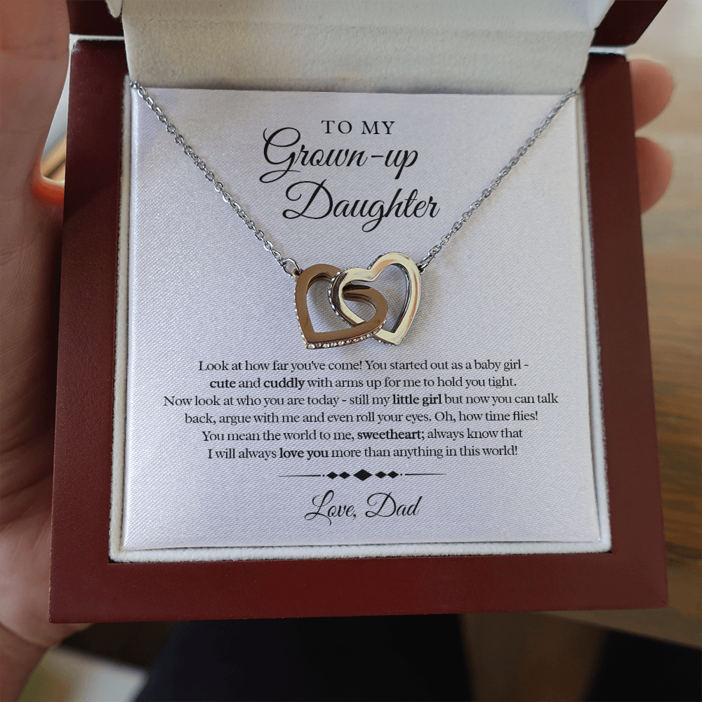 Mi hija adulta - Con amor, papá - Lindo y tierno - Collar de corazón entrelazado