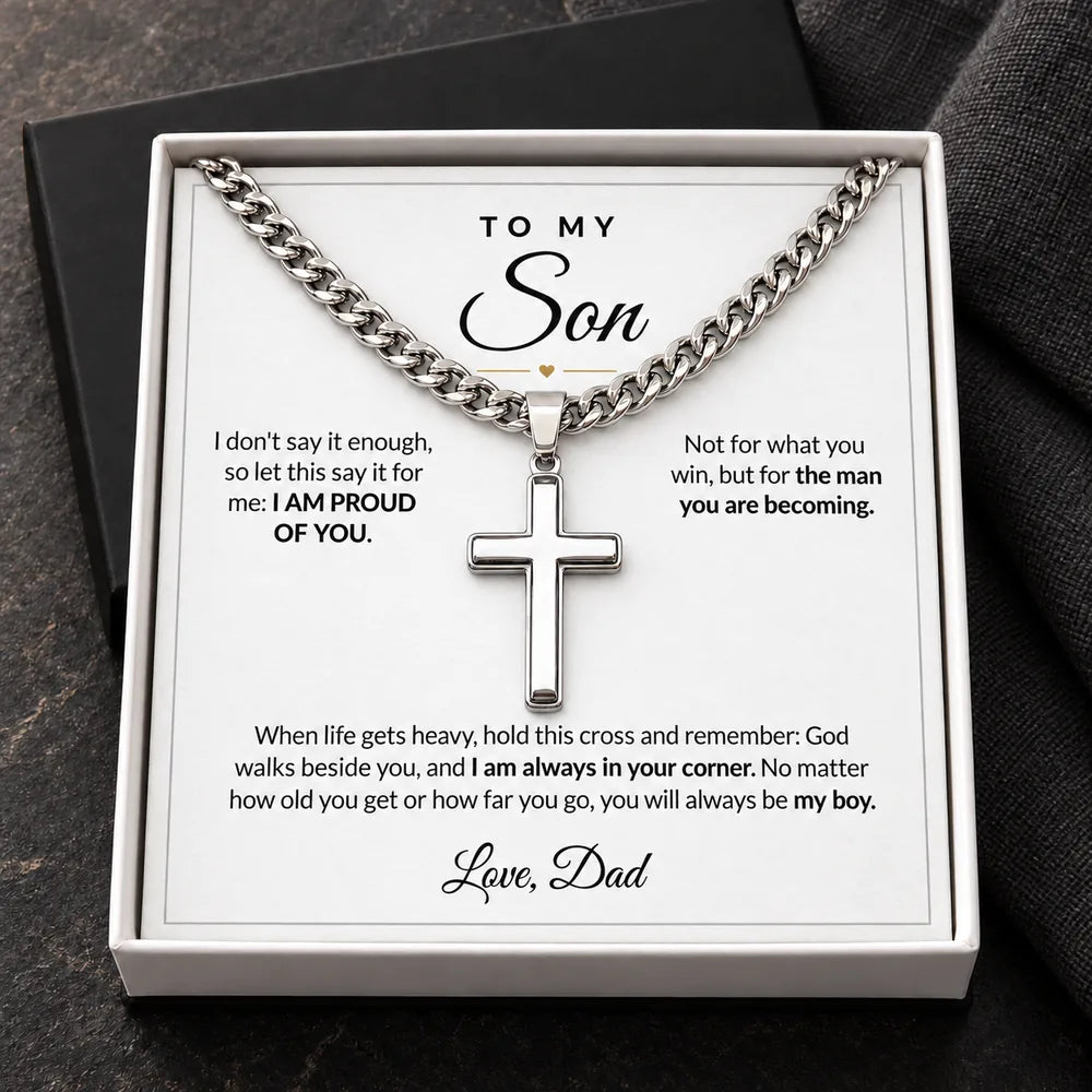 Stainless steel cross necklace in standard gift box