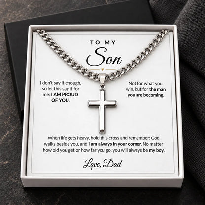 Stainless steel cross necklace in standard gift box