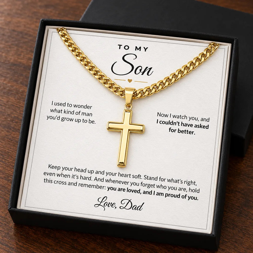 14K yellow gold finish cross necklace in standard gift box