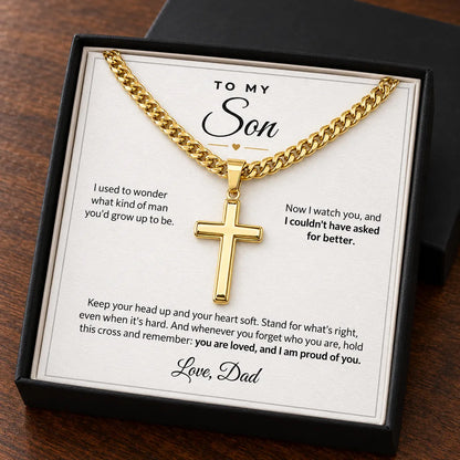 14K yellow gold finish cross necklace in standard gift box