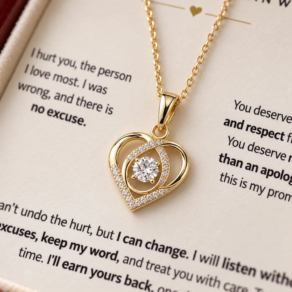 Close-up of the 18k yellow gold open heart pendant