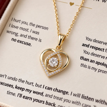 Close-up of the 18k yellow gold open heart pendant