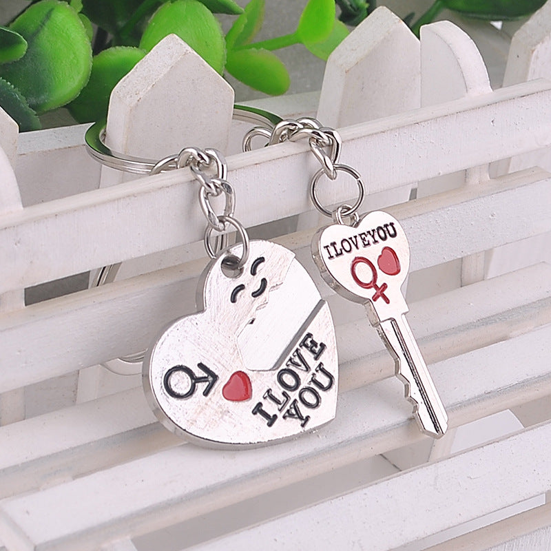 Silver 'Key to My Heart' Couple Keychain Set