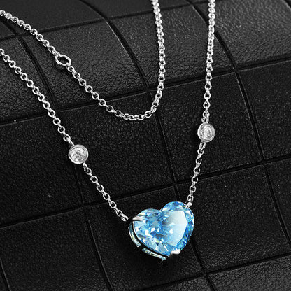 Ocean Blue Heart Zircon Sterling Silver Necklace