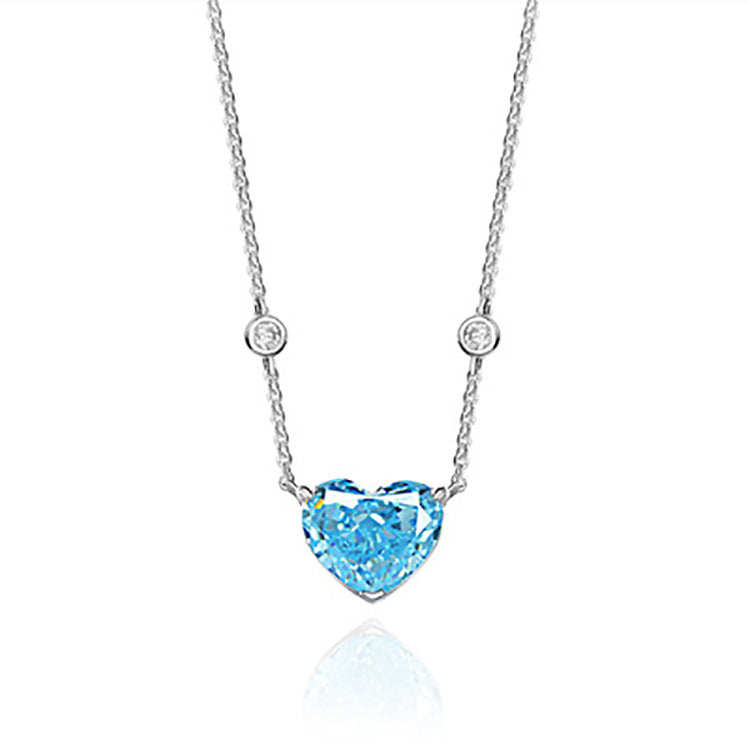 Ocean Blue Heart Zircon Sterling Silver Necklace