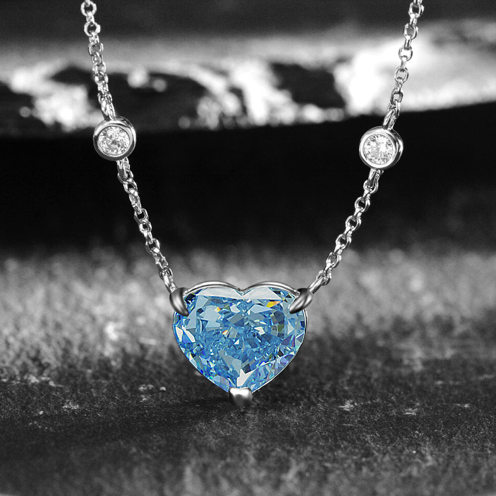 Ocean Blue Heart Zircon Sterling Silver Necklace