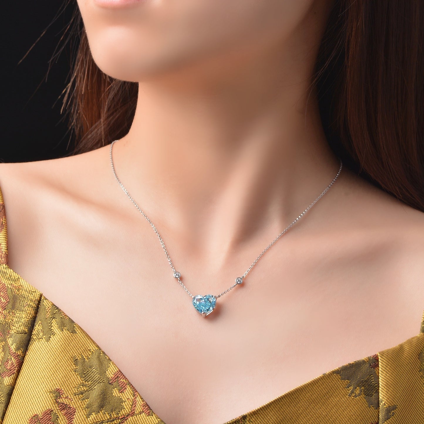 Ocean Blue Heart Zircon Sterling Silver Necklace