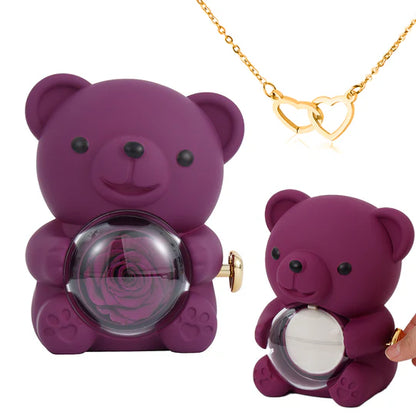 Engraved Heart Necklace - With Real Rose Bear