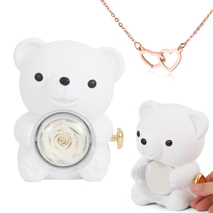 Engraved Heart Necklace - With Real Rose Bear Giftbox