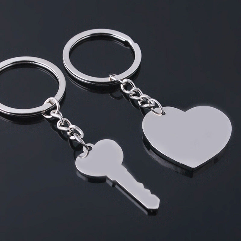 Silver 'Key to My Heart' Couple Keychain Set