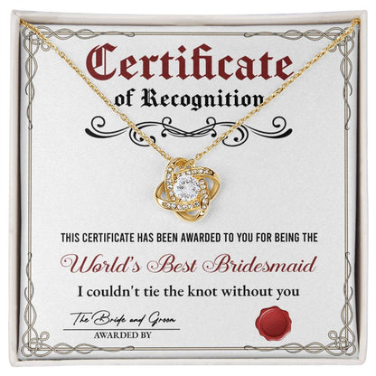 Bridesmaid - Certificate Of Recognition