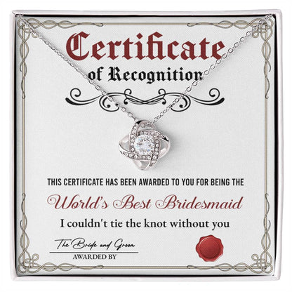 Bridesmaid - Certificate Of Recognition