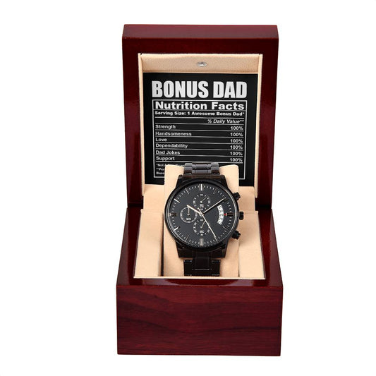 Bonus Dad - Nutrition Facts - Metal Chronograph Watch