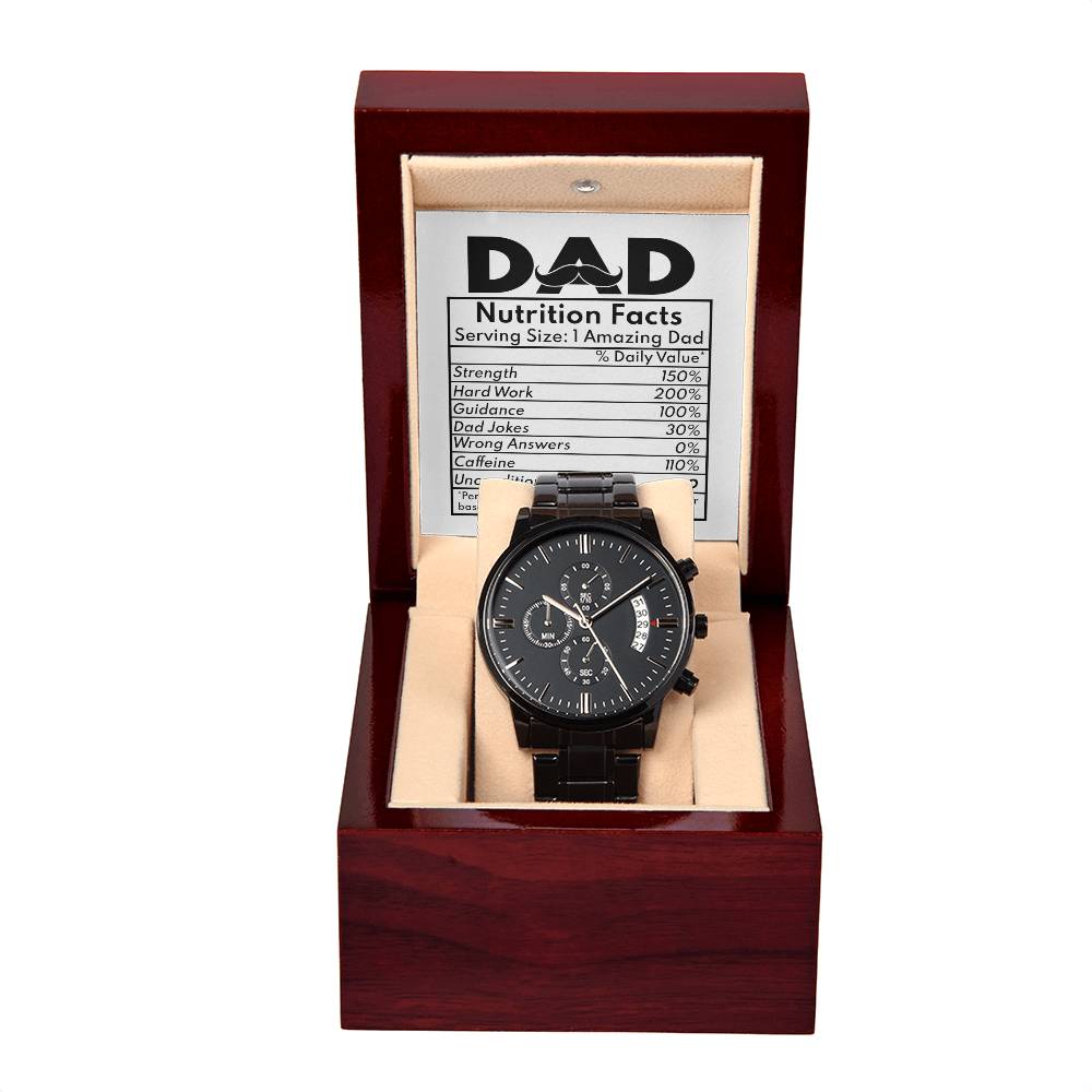 Dad - Nutrition Facts - Metal Chronograph Watch