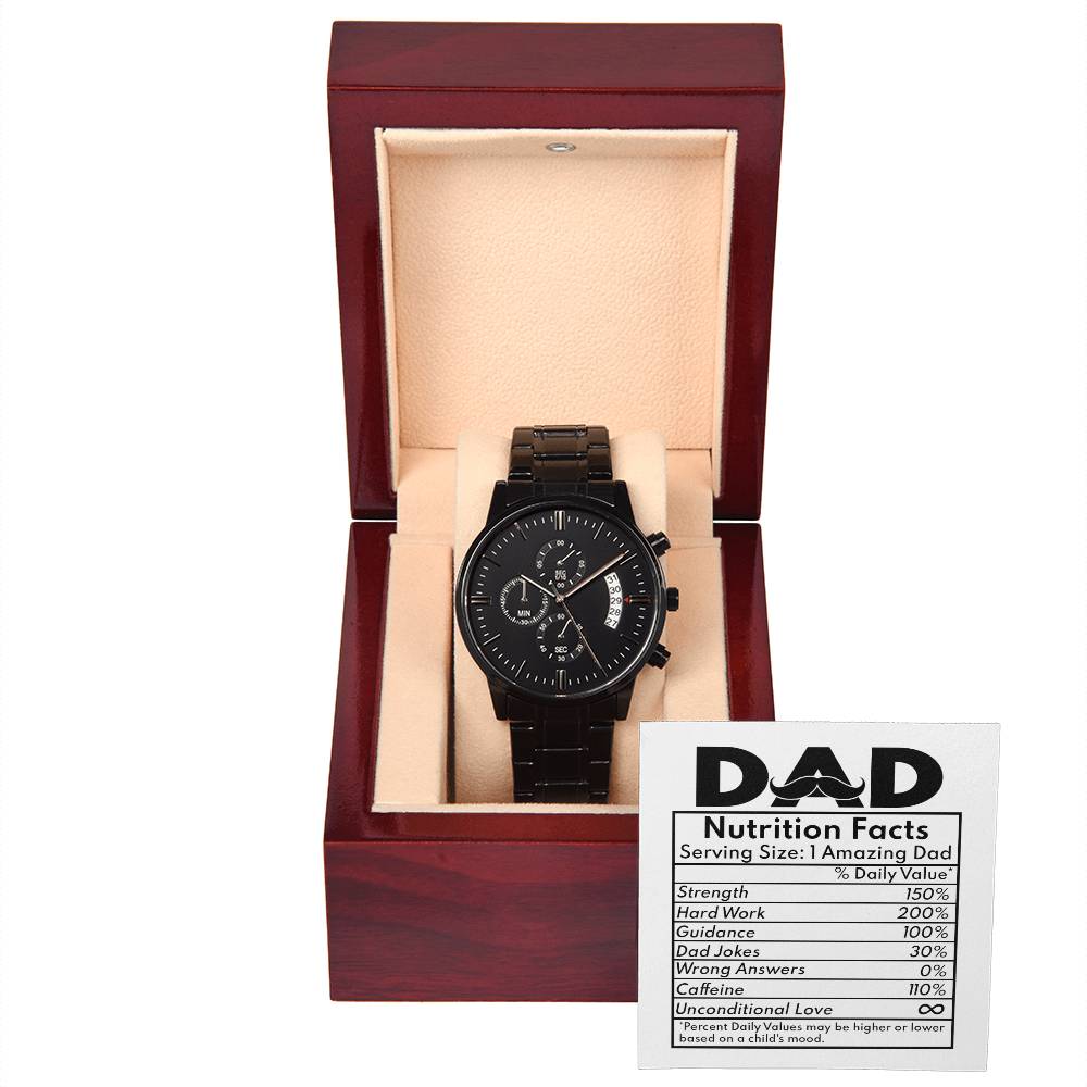 Dad - Nutrition Facts - Metal Chronograph Watch