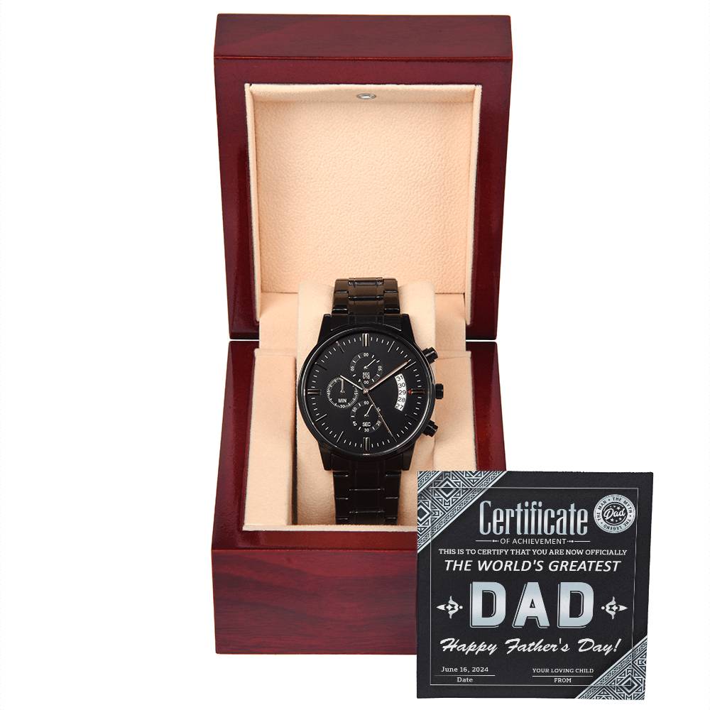 Dad - Certificate Of Achievement - Metal Chronograph Watch