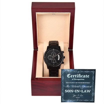 Son-In-Law - Certificate Of Achievement - Metal Chronograph Watch