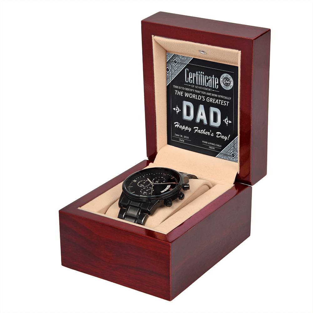 Dad - Certificate Of Achievement - Metal Chronograph Watch