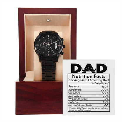 Dad - Nutrition Facts - Metal Chronograph Watch